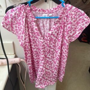 Pink Floral Gap Factory Split Neck Blouse
